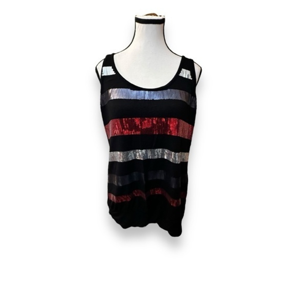 Women’s torrid 0 Red Silver Black Sequin Striped Top 10 12 L
